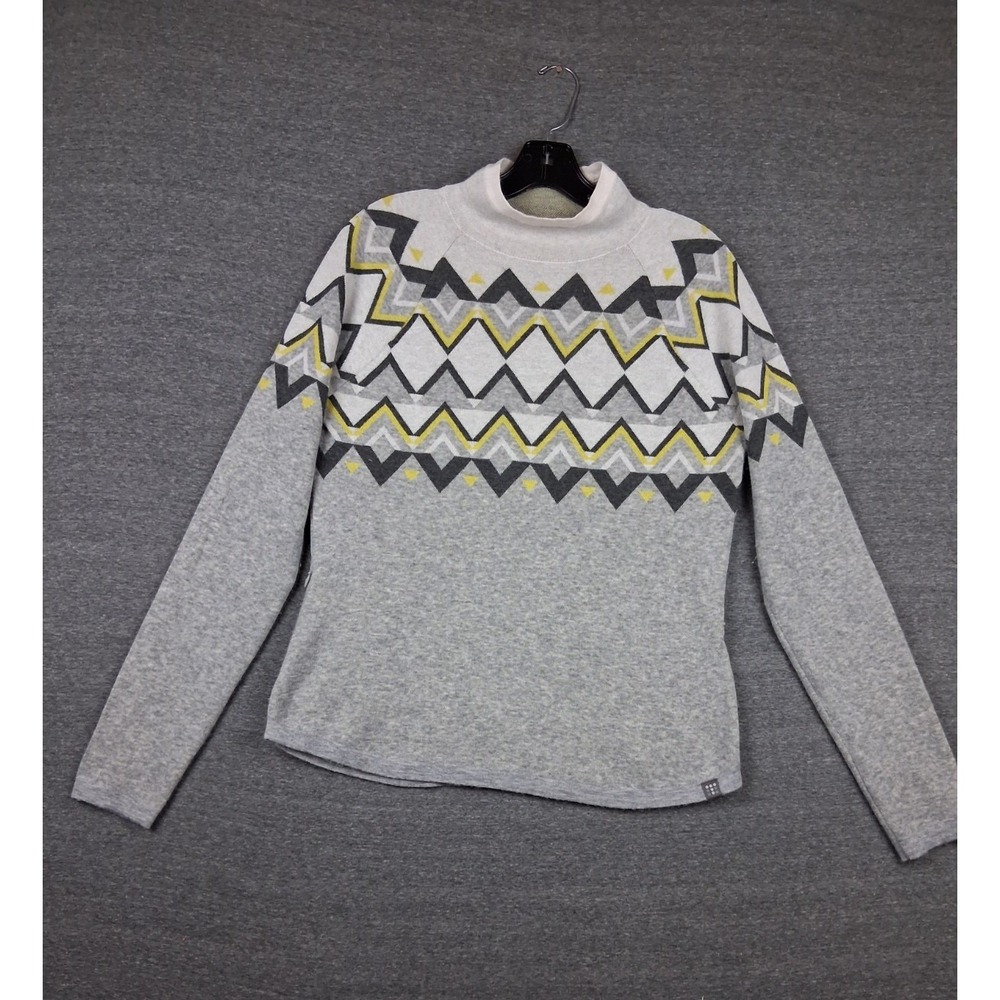 Title Nine Womens Sweater M Gray Fair Isle Nordic Merino Blend Pocket Ski Cabin
